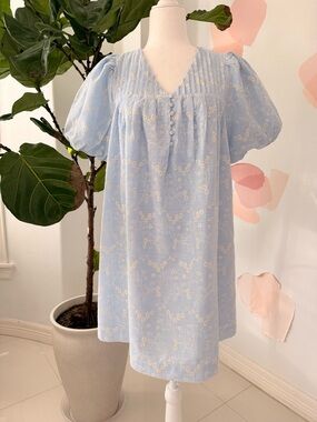 Umgee Light Blue Floral Puff Sleeve Dress